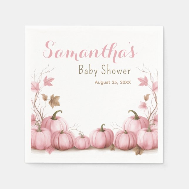 Pink Pumpkin Baby Dusche Thema Papier Napkin Serviette (Vorderseite)