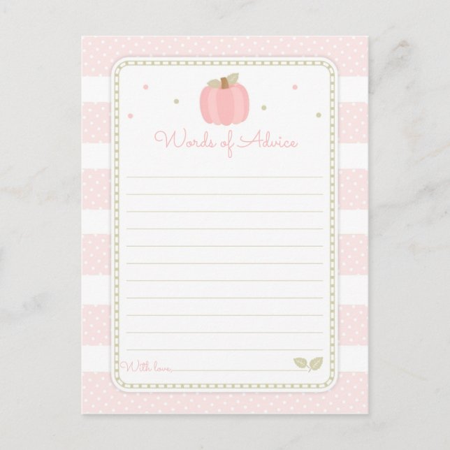 Pink Pumpkin Baby Dusche Worte des Ratschlags Hinweiskarte (Vorderseite)