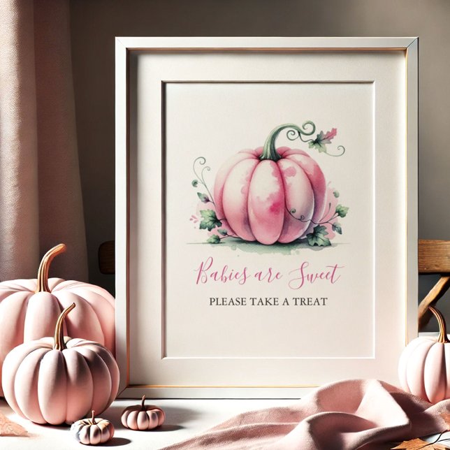 Pink Pumpkin Baby Duschposter Poster (Pink pumpkin baby shower posters watercolor fall theme by Do Tell A Belle)