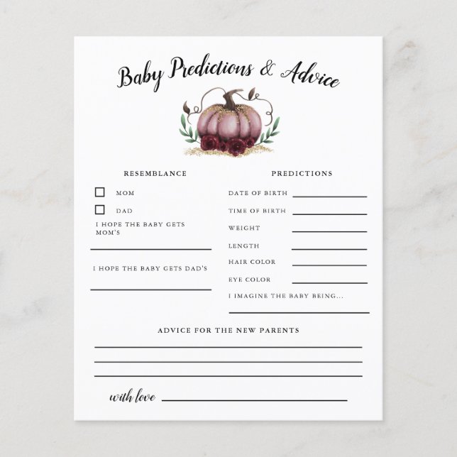 Pink Pumpkin Baby Predictions & Advice Card (Vorderseite)