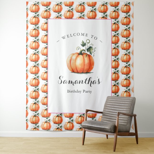 Pink Pumpkin Baby Shower Foto Backdrops Wandteppich (Beispiel)