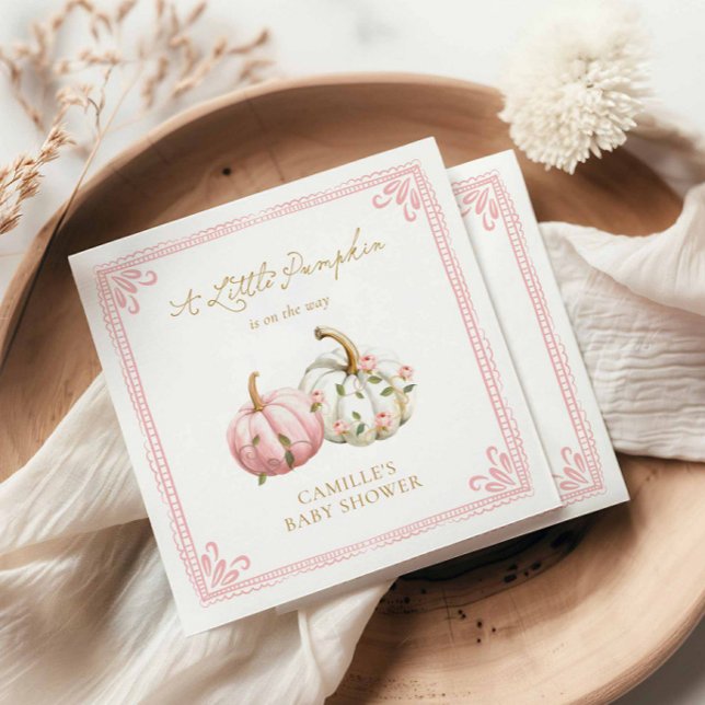 Pink Pumpkin Baby Shower Paper Napkin Serviette (A Little Pumpkin Girl Baby Shower Paper Napkins)