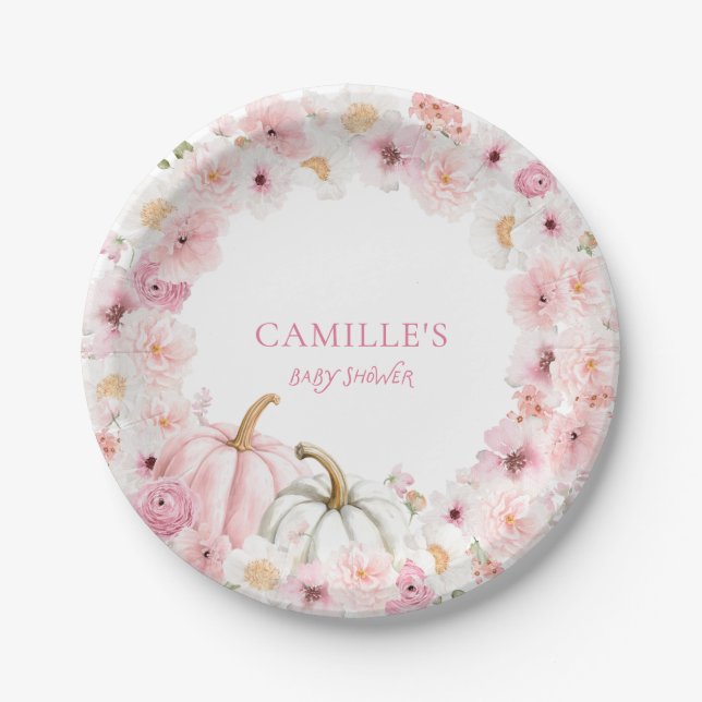 Pink Pumpkin Baby Shower Pappteller (Vorderseite)