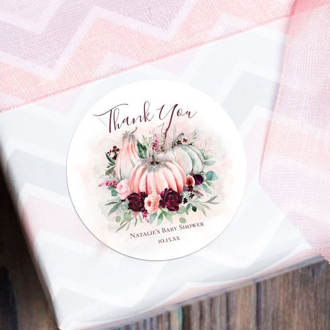 Pink Pumpkin Baby Shower Thank You Runder Aufkleber (Von Creator hochgeladen)
