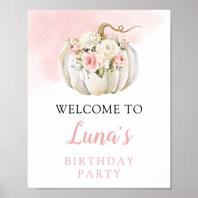 Pink Pumpkin Birthday Willkommenszeichen Poster (Vorne)