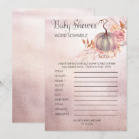 Pink Pumpkin Boho Pampas Baby Dusche Word Scramble
