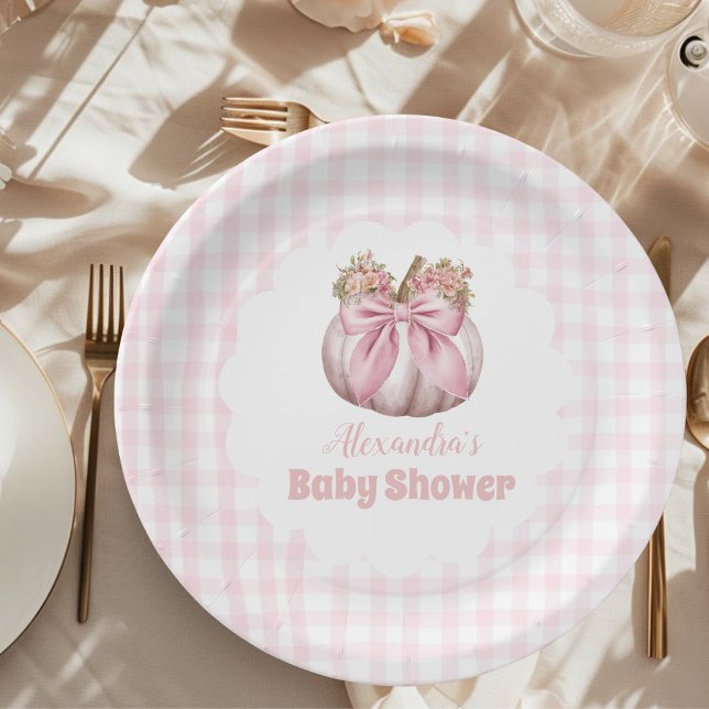 Pink Pumpkin Bow Girl Baby Dusche Pappteller (Von Creator hochgeladen)