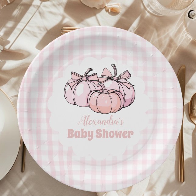 Pink Pumpkin Bow Girl Baby Dusche Pappteller (Von Creator hochgeladen)