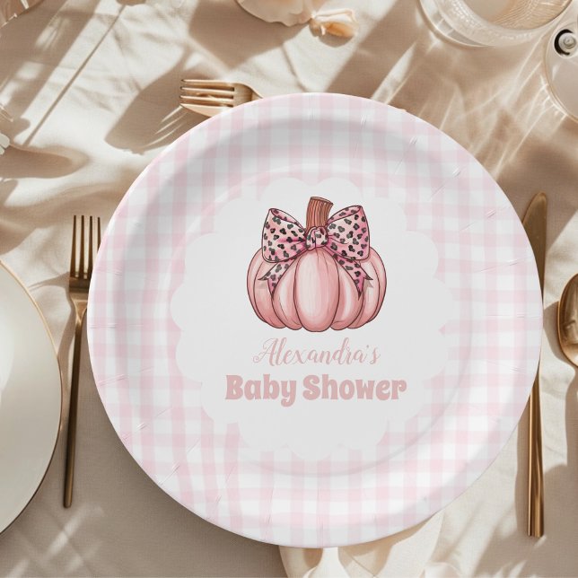 Pink Pumpkin Bow Girl Baby Dusche Pappteller (Von Creator hochgeladen)
