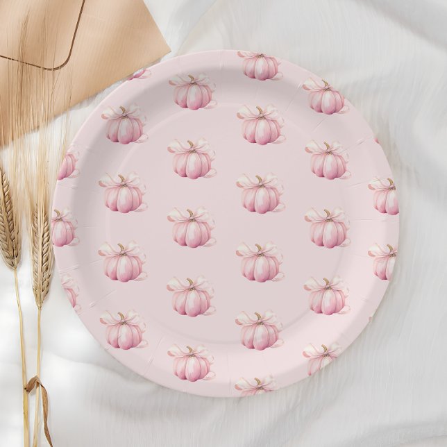 Pink Pumpkin Bow Girl Baby Dusche Pappteller (Von Creator hochgeladen)