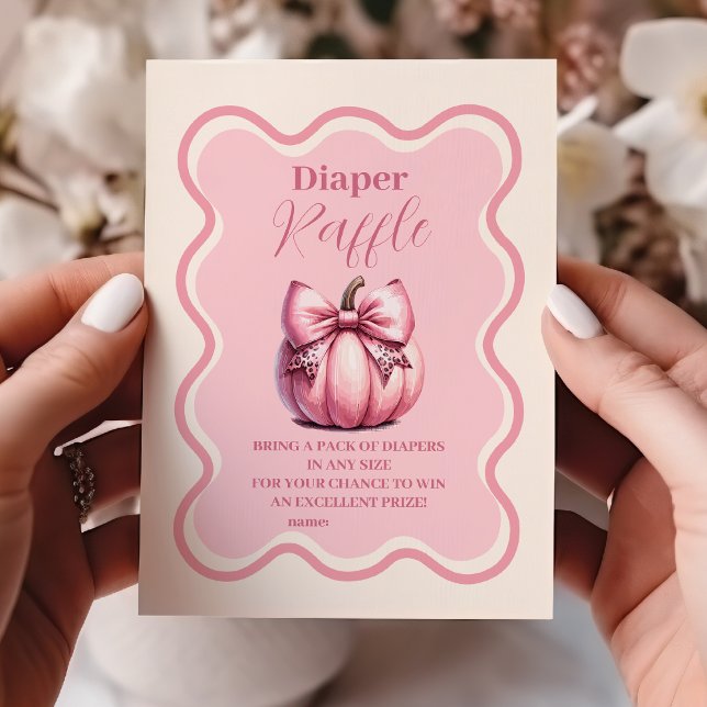 Pink Pumpkin Bow Girl Babydusche Raffle Diapper Begleitkarte (Von Creator hochgeladen)