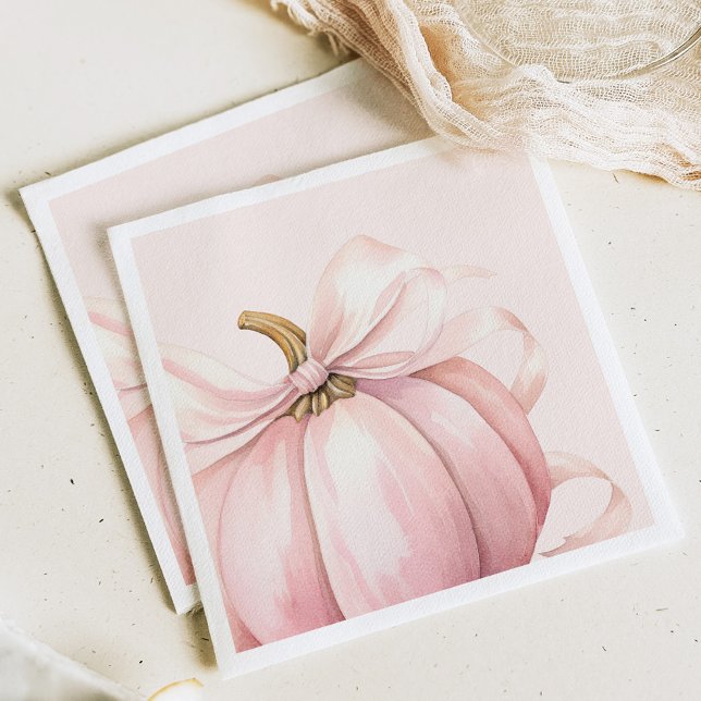 Pink Pumpkin Bow Watercolor Serviette (Von Creator hochgeladen)