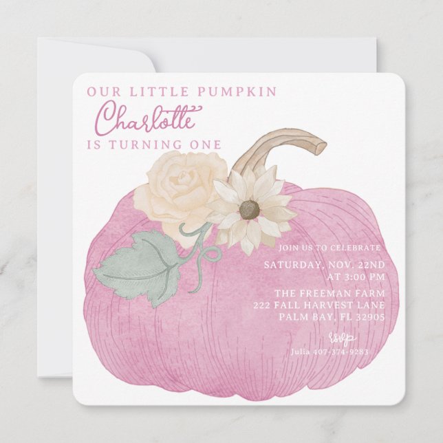 Pink Pumpkin Einladung zum ersten Geburtstag (Vorderseite)