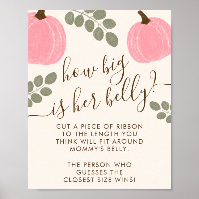 Pink Pumpkin Eucalyptus Baby Shower Belly Game Poster (Vorne)
