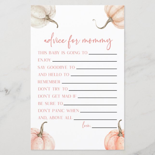 Pink Pumpkin Fall Advice Kinderdusche Spiel Aktivi (Vorderseite)