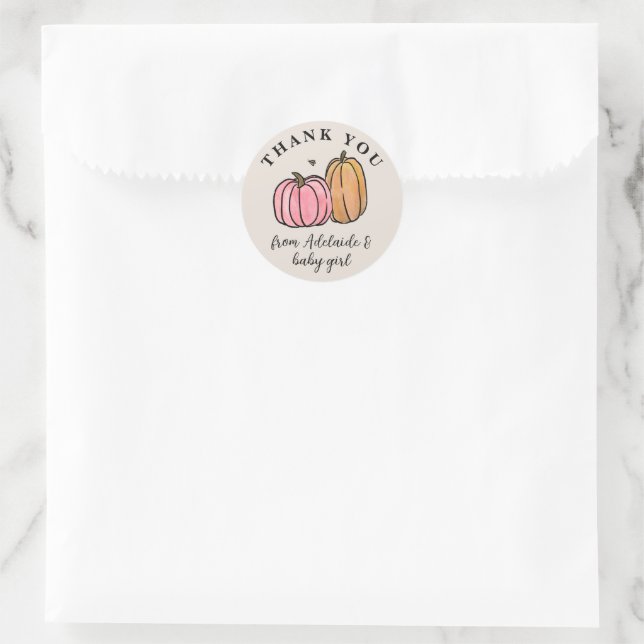 Pink Pumpkin Fall Baby Dusche Danke Runder Aufkleber (Tasche)