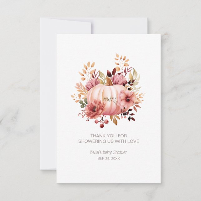 Pink Pumpkin Fall Baby Dusche Dankeskarte (Vorderseite)
