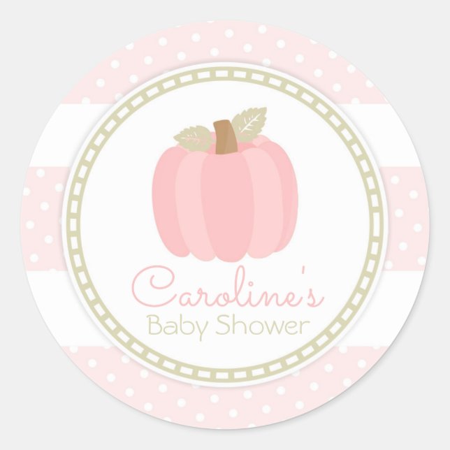 Pink Pumpkin Fall Baby Dusche Rundkleber Runder Aufkleber (Vorderseite)