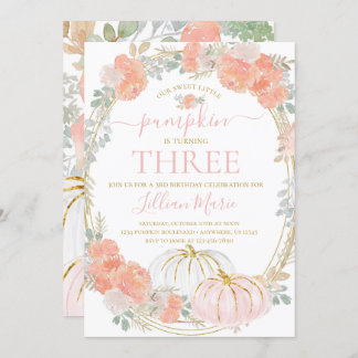 Pink Pumpkin Fall Birthday Einladung