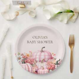 Pink Pumpkin Fall Floral Baby Duschpapier Teller