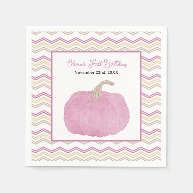 Pink Pumpkin Fall Geburtstagsparty Napkins Serviette (Vorderseite)