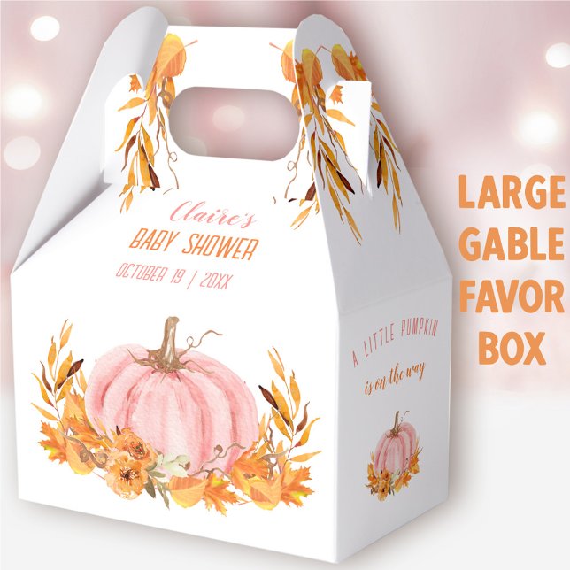 Pink Pumpkin Fall Girl Babydusche Großes Gabel Geschenkschachtel (Pink Pumpkin Large Gable Favor Box - You can choose from 3 sizes of these gable favor boxes
)