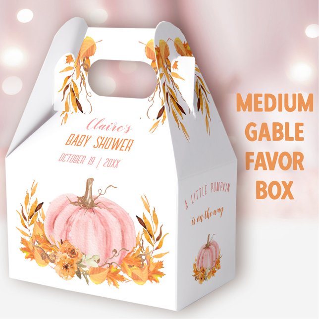 Pink Pumpkin Fall Girl Babydusche Medium Gable Geschenkschachtel (Pink Pumpkin Medium Gable Favor Box - You can choose from 3 sizes of these gable favor boxes
)