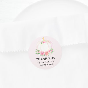 Pink Pumpkin Fall Girl's Baby Shower Danke Runder Aufkleber