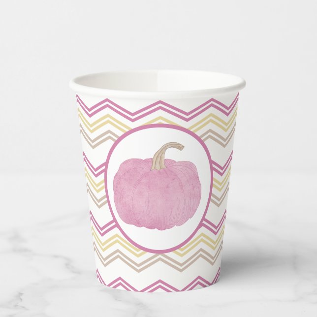 Pink Pumpkin Fall Party Paper Cups Pappbecher (Links)