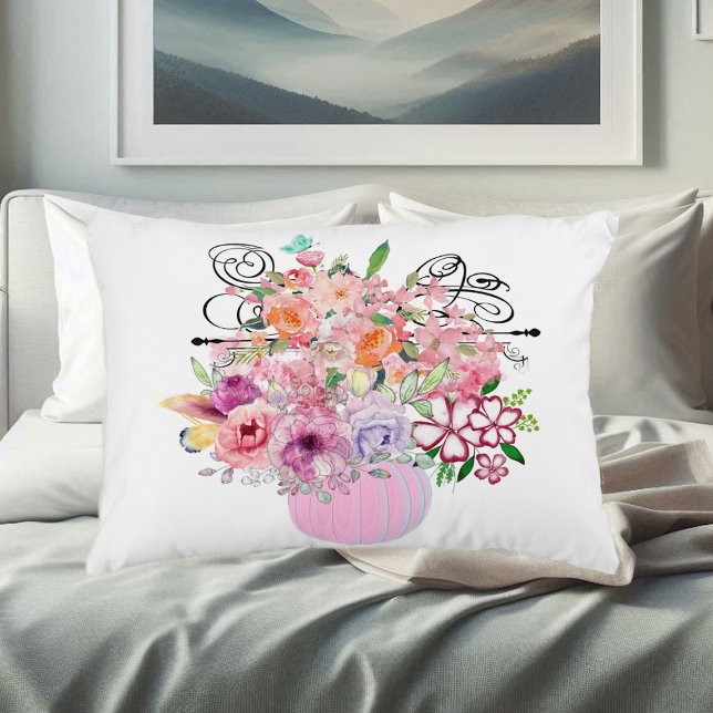 Pink Pumpkin Fall Wohngestaltung Floral Wasserfarb Dekokissen (Pink Pumpkin Fall Home Decor Floral Watercolor Accent Pillow)