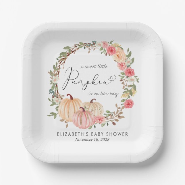 Pink Pumpkin Floral Baby Dusche Pappteller (Vorderseite)