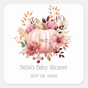 Pink Pumpkin Floral Baby Dusche Quadratischer Aufkleber