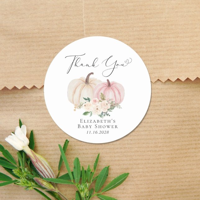 Pink Pumpkin Floral Baby Girl Dusche Danke Runder Aufkleber (Von Creator hochgeladen)