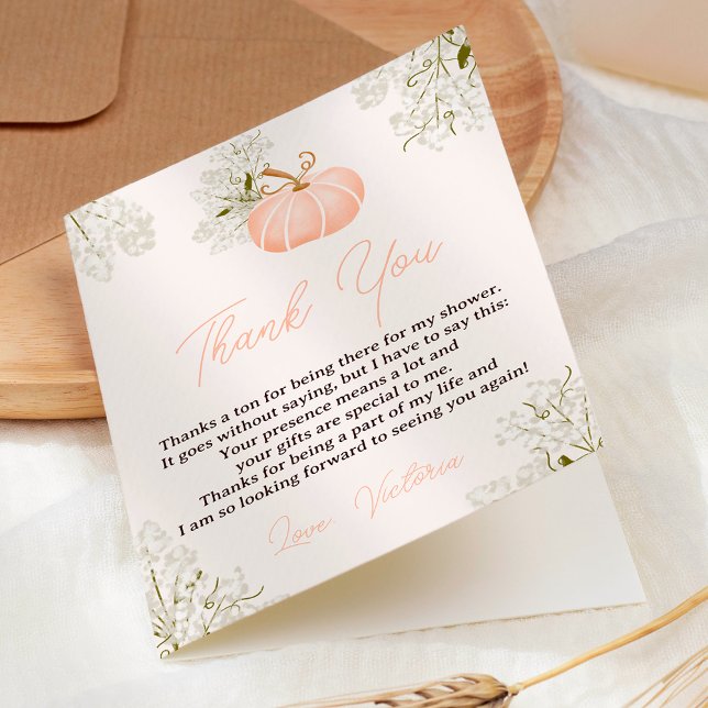 Pink pumpkin floral books for baby shower dankeskarte (Pink pumpkin floral books for baby shower thank you card)