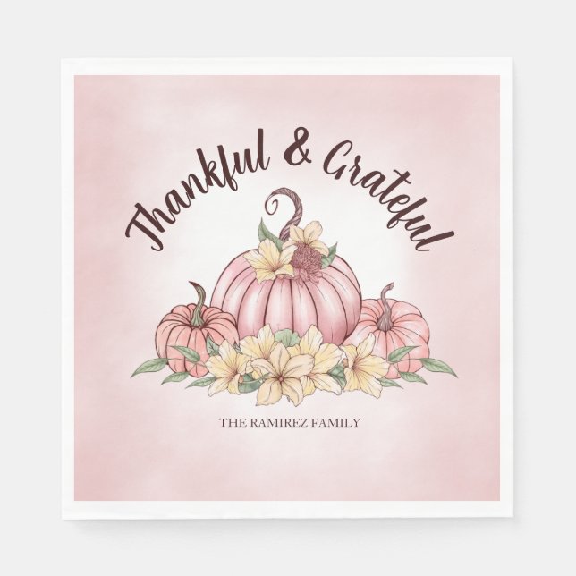 Pink Pumpkin Floral Erntedank Serviette (Vorderseite)