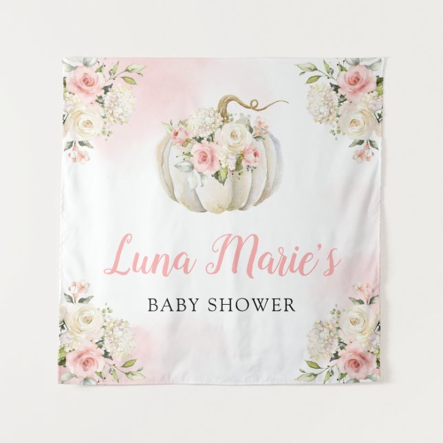 Pink Pumpkin Floral Girl Babydusche Hintergrund Wandteppich (Vorderseite)