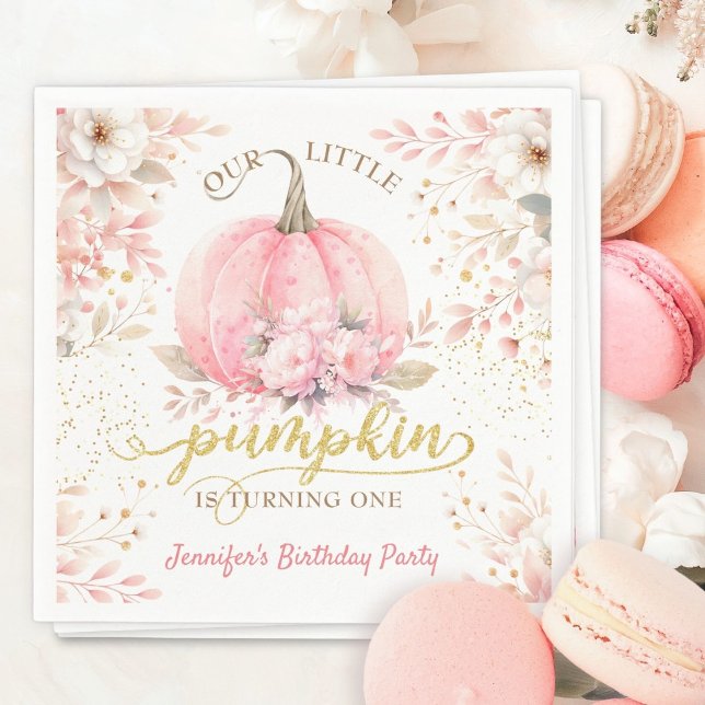 Pink Pumpkin Floral Gold Glitzer Girl 1. Geburtsta Serviette (Von Creator hochgeladen)