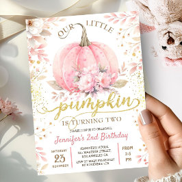 Pink Pumpkin Floral Gold Glitzer Girl Einladung