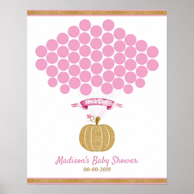 Pink Pumpkin Gast Buch Seite Gold Dusche Poster (Vorne)