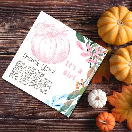 Pink Pumpkin Gender Party Ein Mädchen Dankeskarte