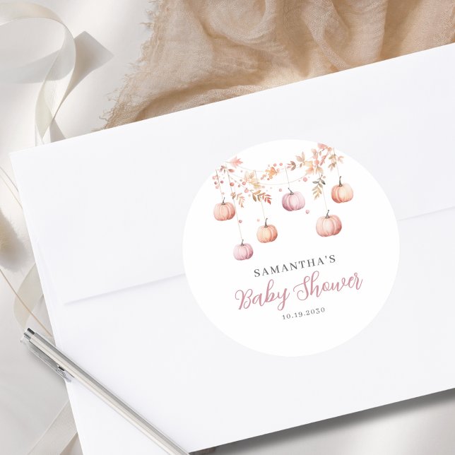 Pink Pumpkin Girl Baby Shower  Runder Aufkleber (Von Creator hochgeladen)