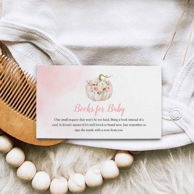 Pink Pumpkin Girl Babydusche Buchanfrage Enclosu Begleitkarte (Pink Pumpkin and Floral Baby Shower Books for Baby Card)
