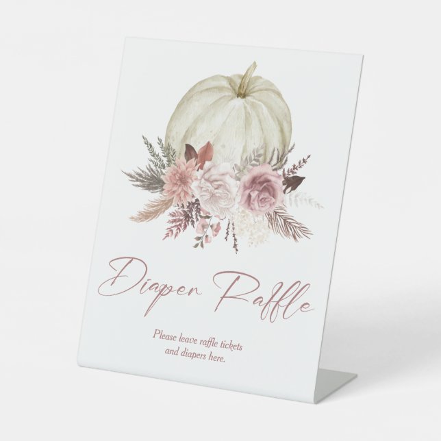 Pink Pumpkin Girl Babydusche Windeln Raffle Schild (Vorderseite)