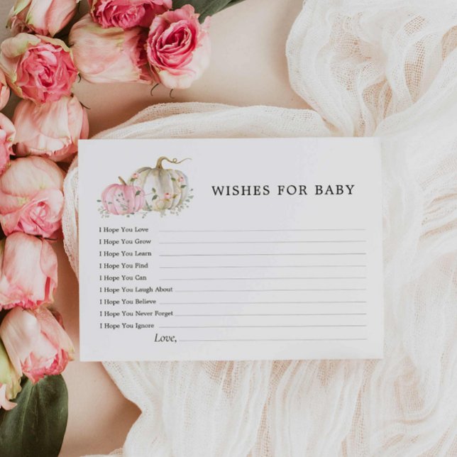 Pink Pumpkin Girl Babydusche Wünsche für Babykarte Postkarte (Wishes for Baby Fall Girl Baby Shower)
