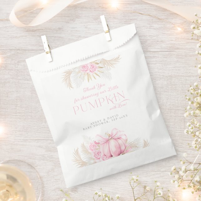 Pink Pumpkin Girl Floral Bow Baby Dusche Geschenktütchen (Ausgeschnitten)
