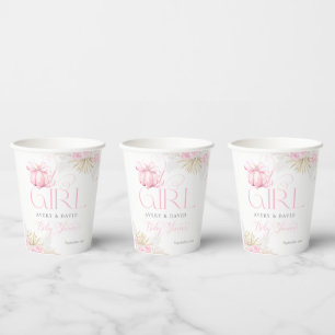 Pink Pumpkin Girl Floral Bow Baby Dusche Willkomme Pappbecher
