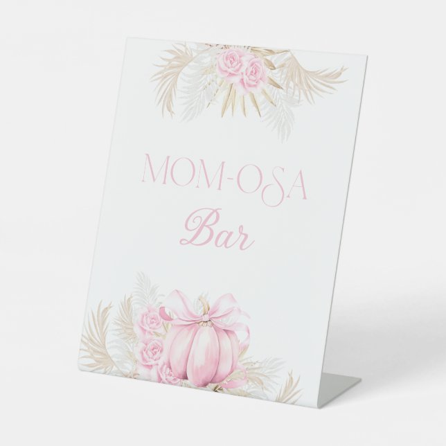 Pink Pumpkin Girl Floral Bow Babydusche Bar Sockelschild (Vorderseite)
