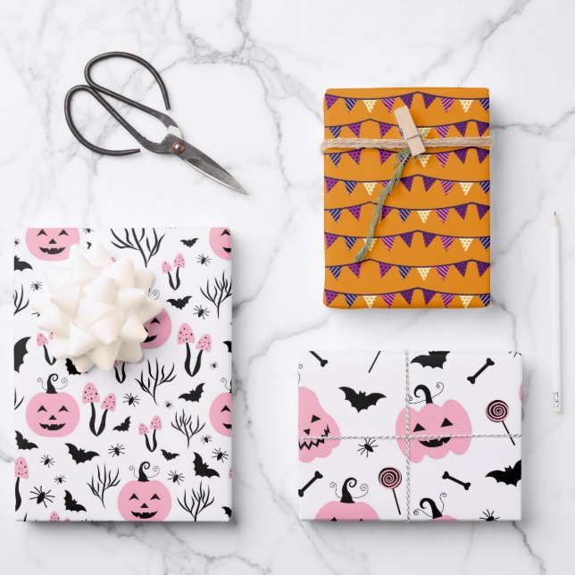 PINK PUMPKIN HALLOWEEN GESCHENKPAPIER SET (Vorderseite)
