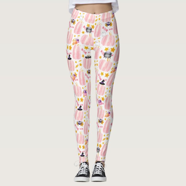 Pink Pumpkin Halloween Leggings (Vorderseite)