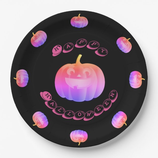 Pink Pumpkin Halloween Pappteller (Vorderseite)